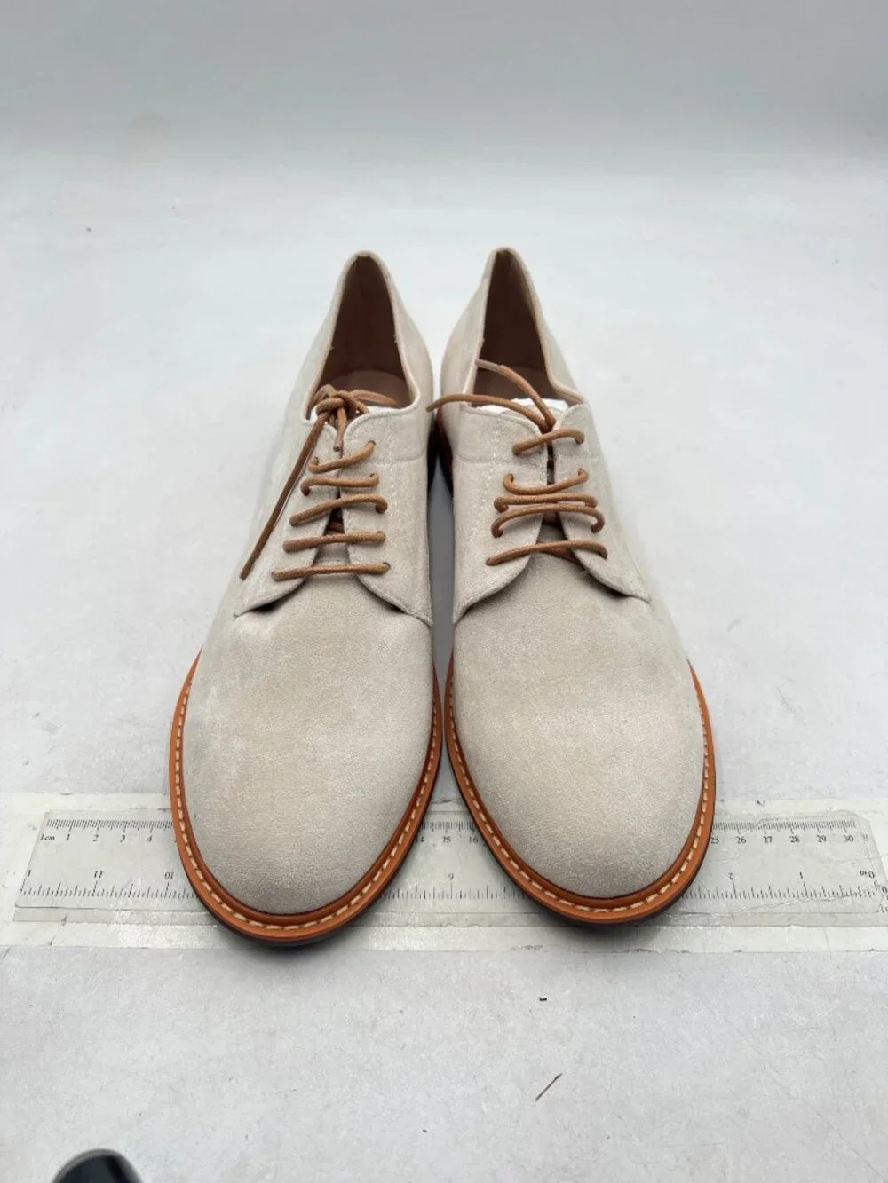 Apricot Men's Oxford Dress Shoes Round Closed Toe Lace-up Low Stacked Heel Shoes